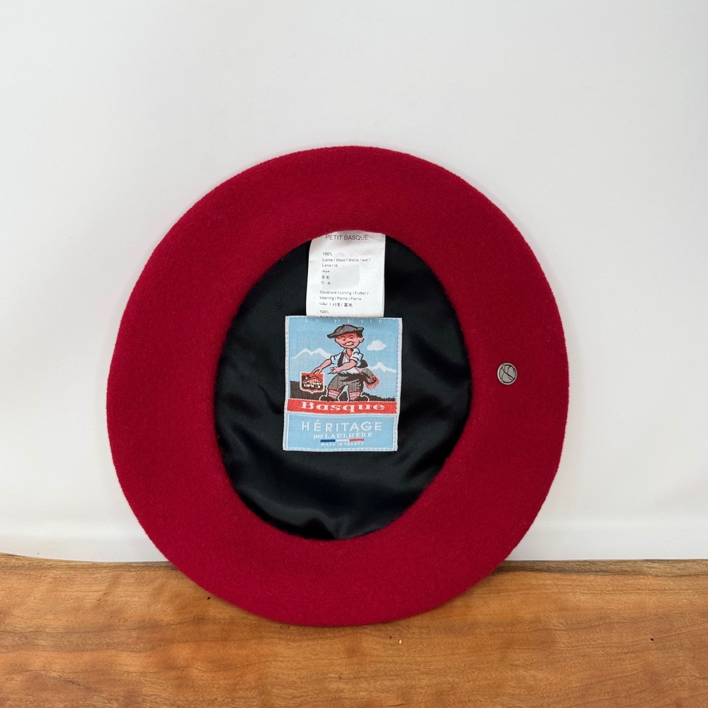 Laulhere Heritage Petit Basque Red Merino Wool Traditional Beret Hat Youth 9" - Picture 2 of 6